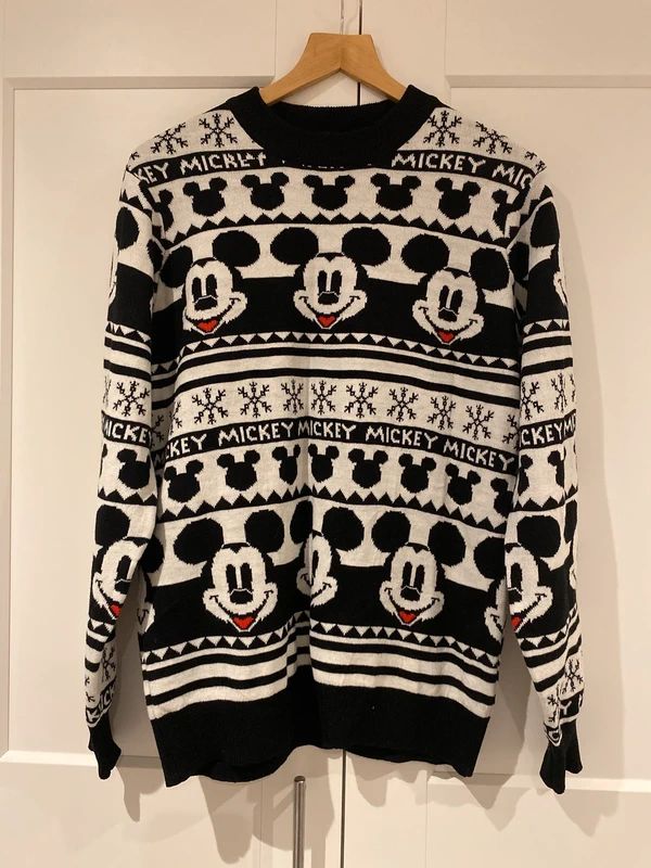 Very Man Mickey Mouse Christmas Jumper Black White Size S/M Disney
