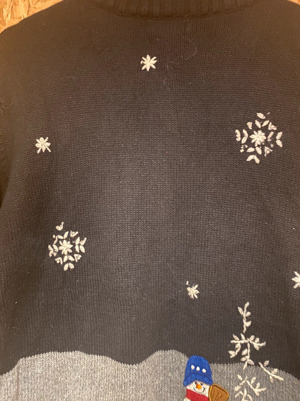 Dressbarn Christmas Cardigan – XL Black Grey White Snowman Knit Zip Up