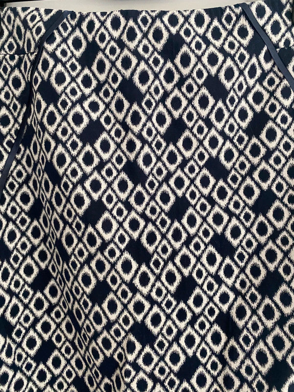 Monsoon Navy & White Geometric Print Skirt – UK 10