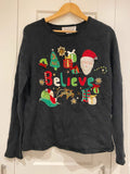 Vintage Tiara International Christmas Sweater “Believe” Santa Reindeer Embroidered – Size L