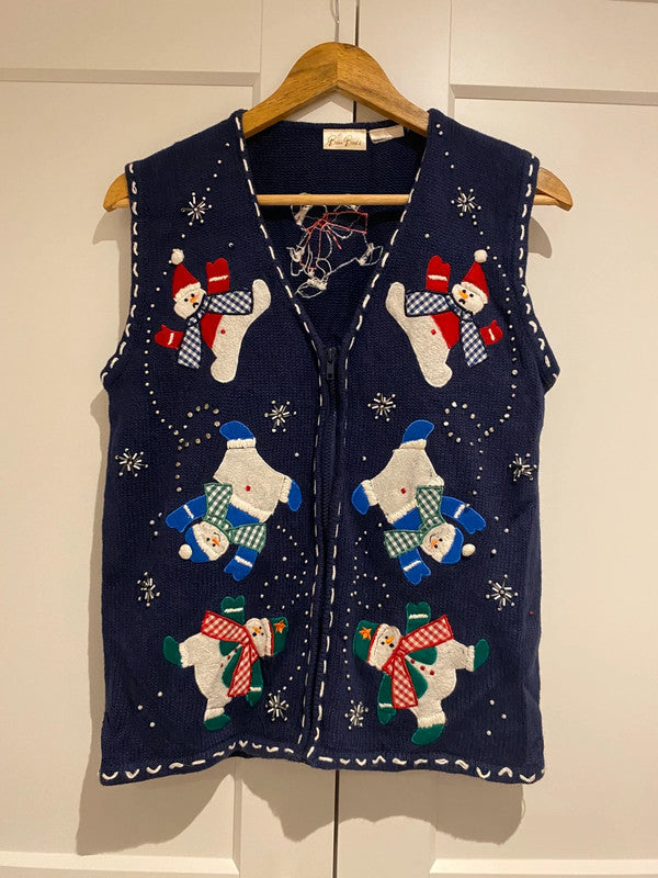Bobbie Brooks Vintage Christmas Snowman Knit Vest | Fits UK 8 | Festive