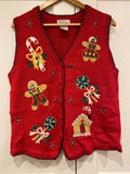 Vintage Christmas Knit Vest Gingerbread Candy Cane Festive Jumper UK 16