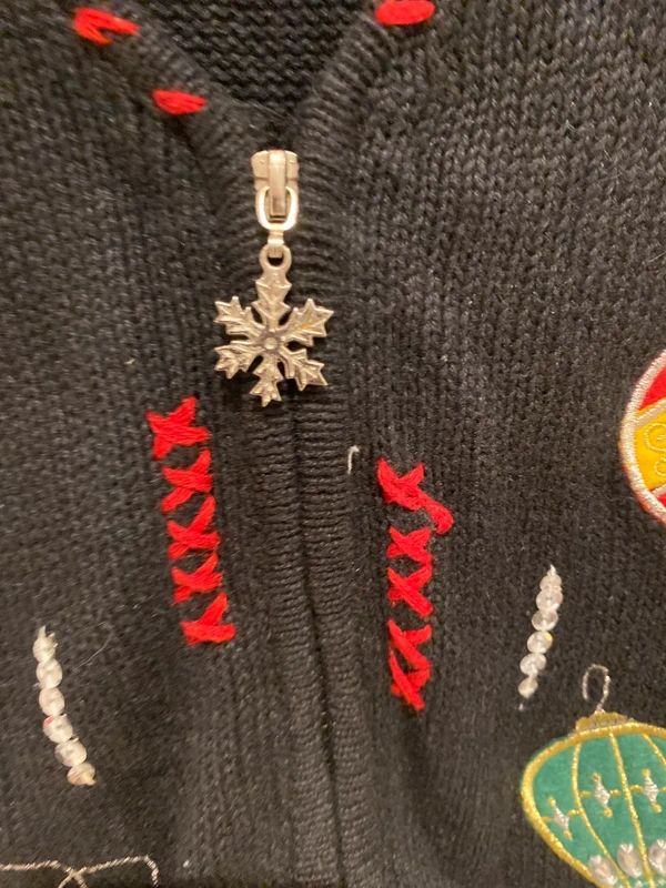 Vintage Christmas Cardigan Black Embroidered Holiday Jumper UK 16