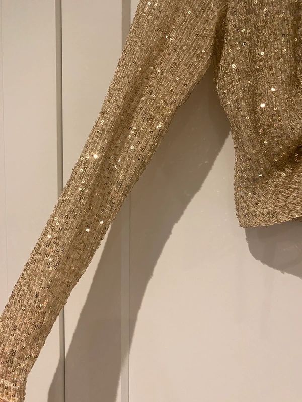 Better Be Gold Sequin Ruched Crop Top Party Festival UK S