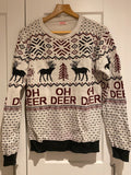 Oh Deer Christmas Jumper S/M Reindeer Fair Isle Cream