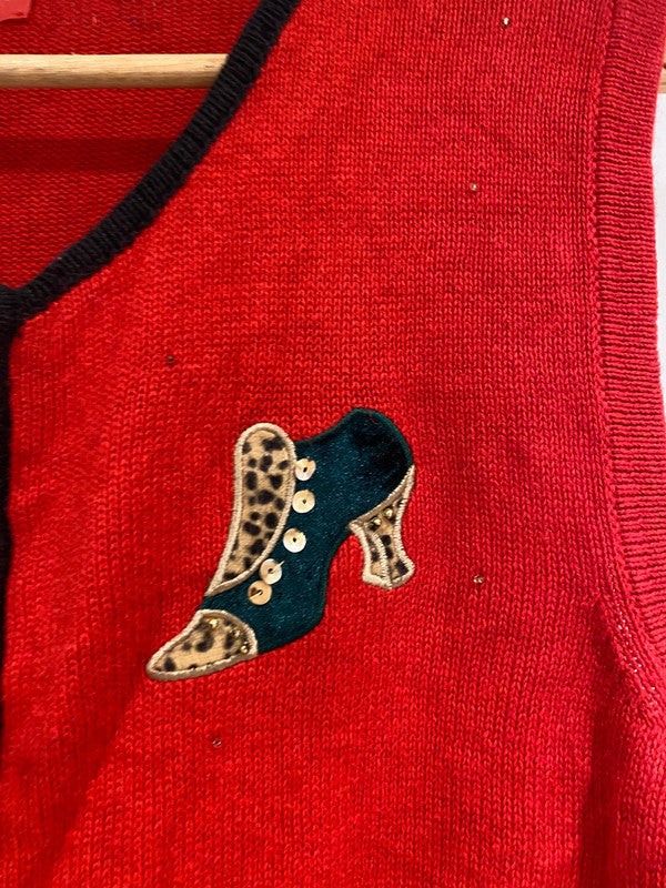Merry & Bright Christmas Sweater Vest – Embroidered Shoe Design – Size 2X