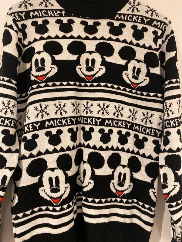 Very Man Mickey Mouse Christmas Jumper Black White Size S/M Disney