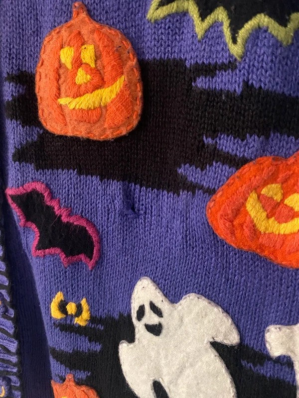 Vintage 2000 Tiara Halloween Knitted Waistcoat XL Ghost Pumpkin Bat Y2K