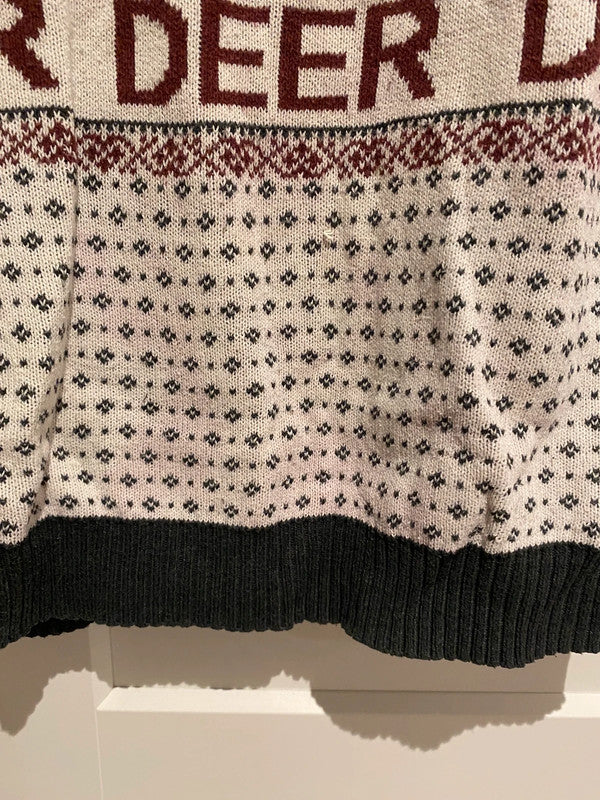 Oh Deer Christmas Jumper S/M Reindeer Fair Isle Cream