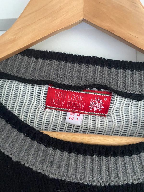 Funny Christmas Jumper “Fab Yuleous” Black Glitter Festive Sweater Size M