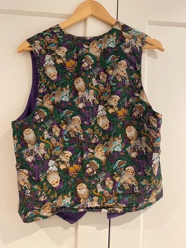 Handmade Reversible Christmas Santa Waistcoat Purple Festive Vintage UK 10–12