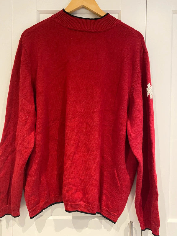 Women’s XXL Christmas Jumper – Red with Penguin & Snowflakes