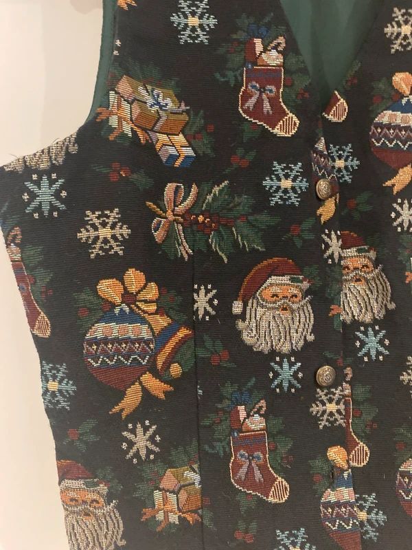 White Stag Christmas Tapestry Waistcoat Vest Green Santa Festive UK 8–10