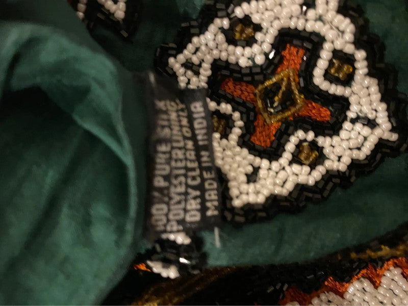 Vintage Silver Mesa Beaded Embellished Waistcoat Vest Green Size L