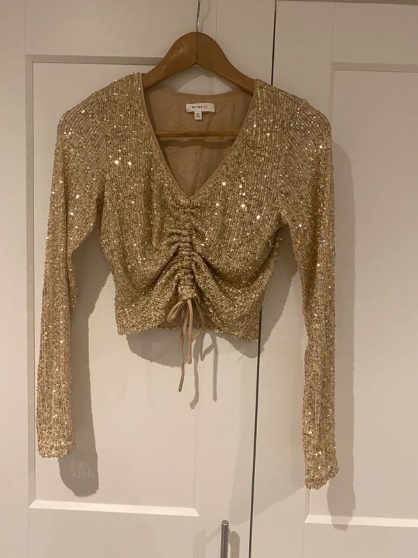 Better Be Gold Sequin Ruched Crop Top Party Festival UK S
