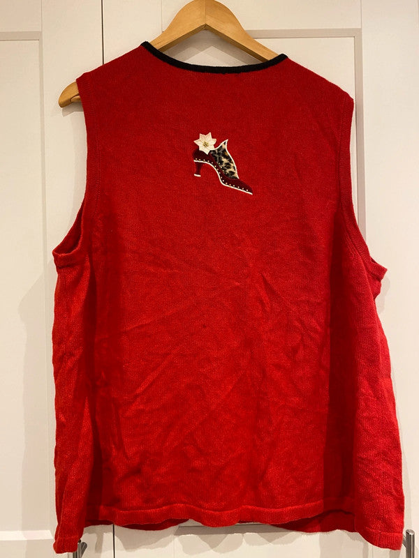 Merry & Bright Christmas Sweater Vest – Embroidered Shoe Design – Size 2X