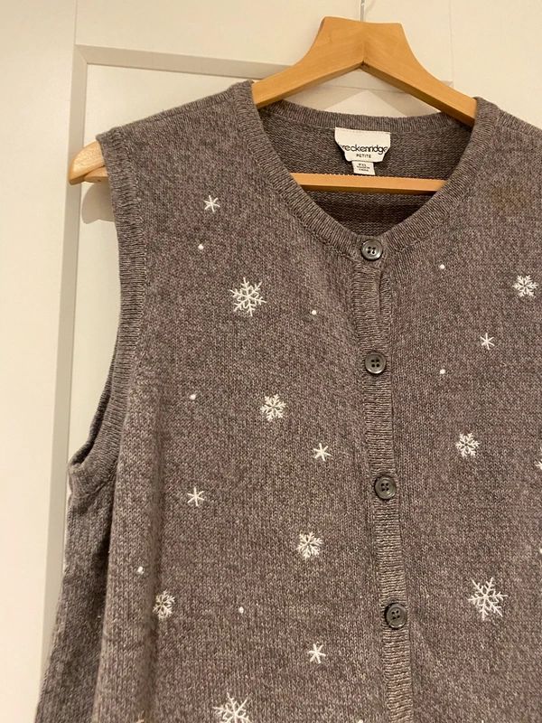 Breckenridge Petite Christmas Snowman Knit Vest Grey UK 16