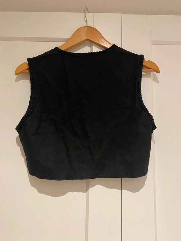 Vintage JouJou Black Beaded Crochet Waistcoat Boho Festival Vest UK 8