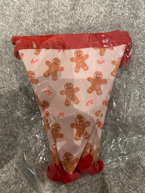 Christmas Gingerbread Fabric Bunting Banner – Pink & Red – New