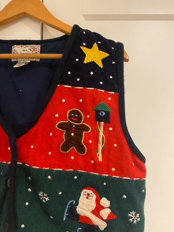 Vintage New Directions Christmas Waistcoat Size L Wool Blend Festive Vest