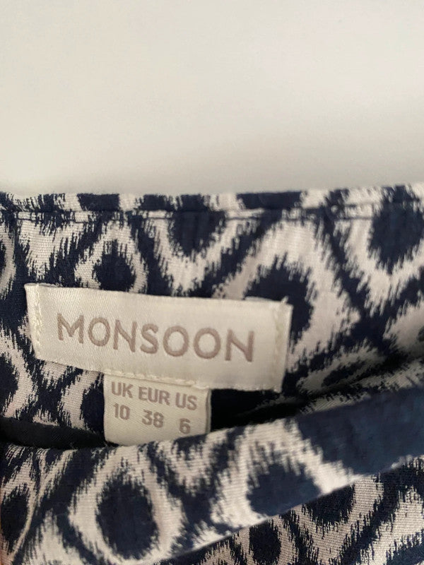 Monsoon Navy & White Geometric Print Skirt – UK 10