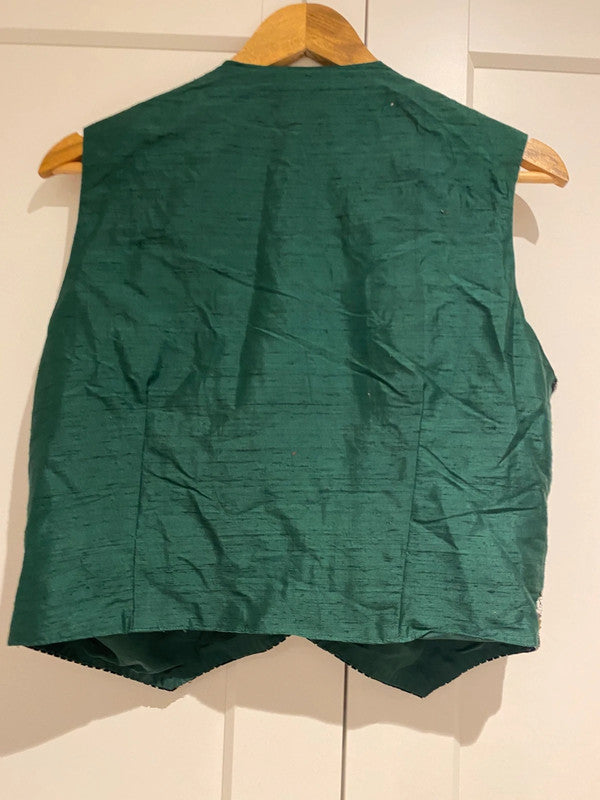 Vintage Silver Mesa Beaded Embellished Waistcoat Vest Green Size L