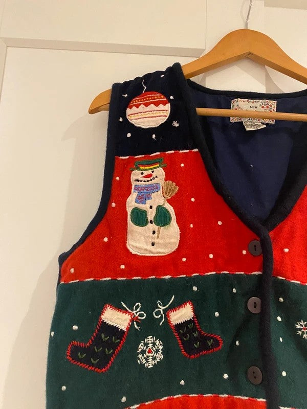 Vintage New Directions Christmas Waistcoat Size L Wool Blend Festive Vest