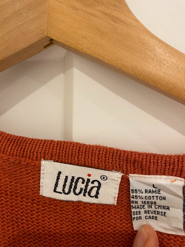 Vintage Lucia Boho Beaded Embroidered Vest Cardigan – Rust – Size L