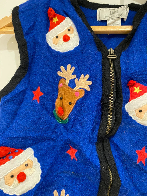 Vintage Lisa International Christmas Vest – Fits Like XS – Wool – Has Flaws