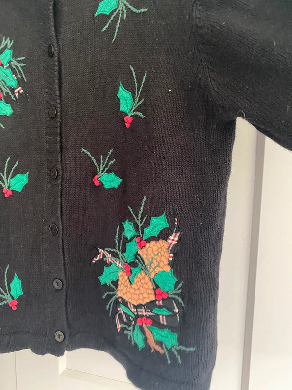 Vintage Bechamel Christmas Embroidered Cardigan – Black, Size M