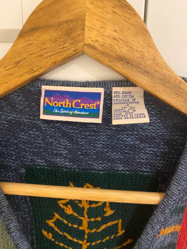 Vintage North Crest Ramie Cotton Knit Cardigan – Green Pattern – Size S