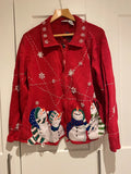 Carolina Colours Red Beaded Snowman Christmas Cardigan – XL