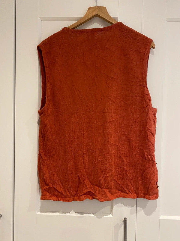 Vintage Lucia Boho Beaded Embroidered Vest Cardigan – Rust – Size L