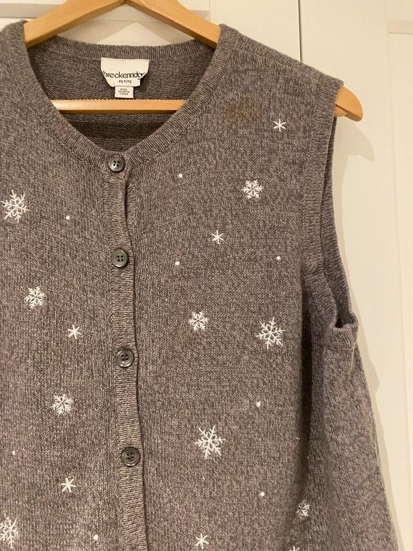 Breckenridge Petite Christmas Snowman Knit Vest Grey UK 16