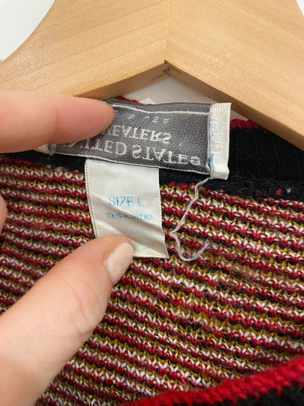 Vintage Christmas Jumper Reindeer & Sleigh Scene – Made in USA – Size L fits small