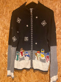 Dressbarn Christmas Cardigan – XL Black Grey White Snowman Knit Zip Up
