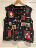 Vintage Erika XL Christmas Patchwork Knit Vest Santa Houses