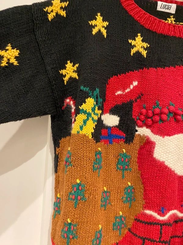 Vintage Lucia Christmas jumper Santa festive knit size L (fits UK 12-14)