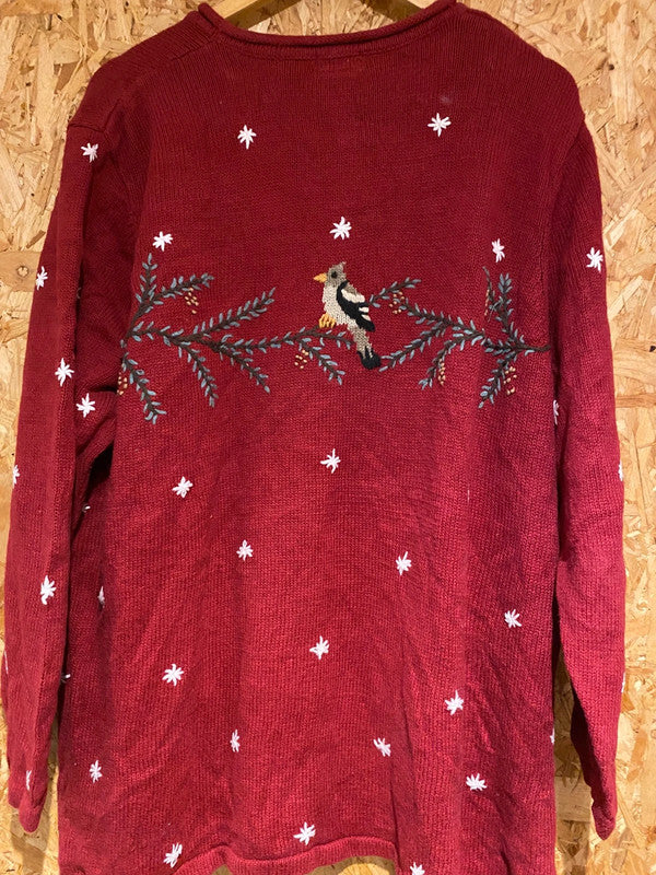 Vintage C.J. Banks Hand-Embroidered Bird Sweater – Burgundy – Size 2X