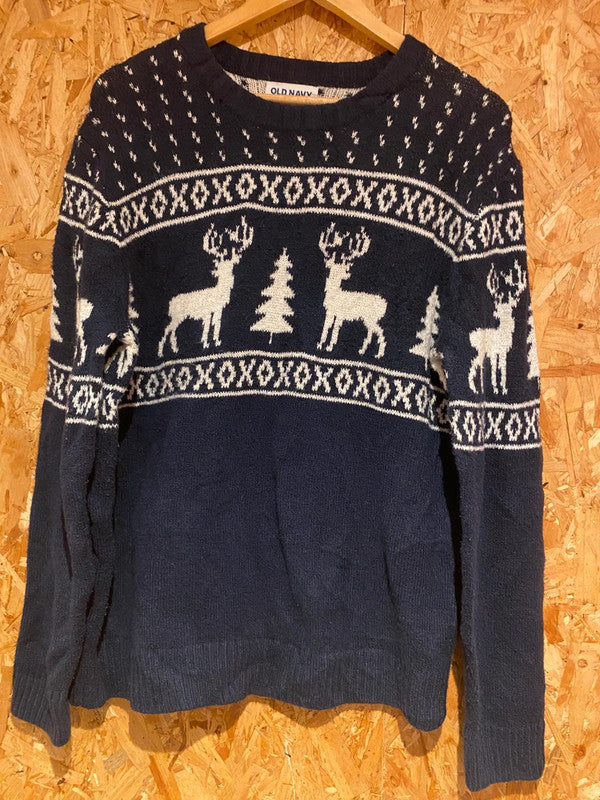 Old Navy Fair Isle Reindeer Christmas Jumper – Navy & White