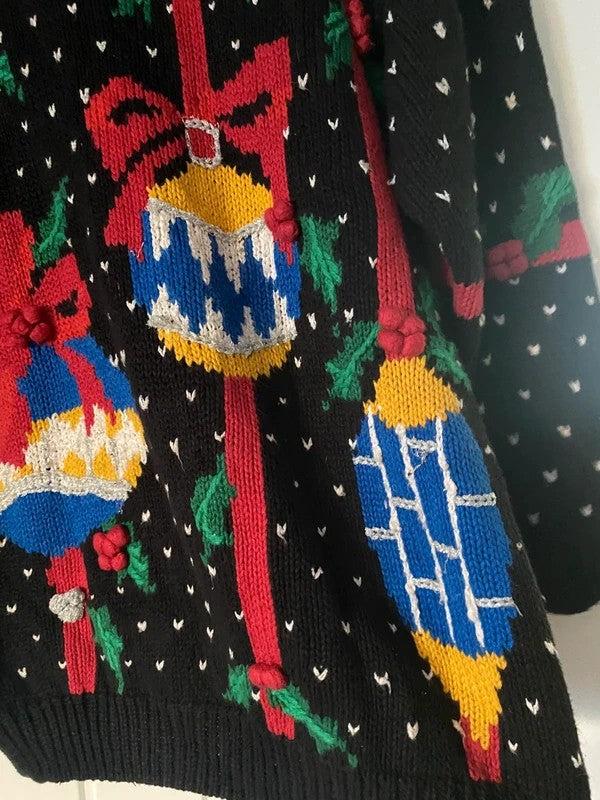 Vintage Lauren Hansen Christmas Jumper Medium 3D Baubles Festive Knit
