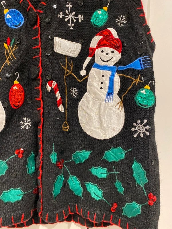 Vintage NutCracker Christmas Snowman Sequin Knitted Waistcoat Vest – Medium