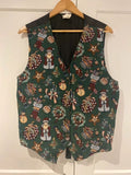 Vintage Christmas Tapestry Waistcoat Festive Santa Snowman Vest XL