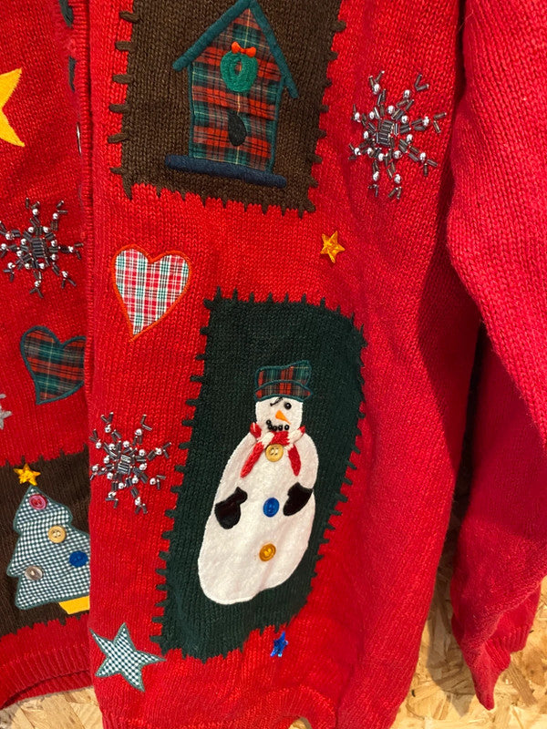 Vintage Lord & Taylor Christmas Sweater – Red Patchwork Appliqué – Size M