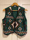 Vintage Silver Mesa Beaded Embellished Waistcoat Vest Green Size L