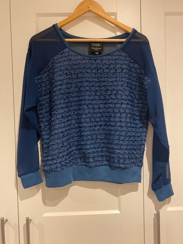 Gossip Girl by Romeo & Juliet Couture Blue Sequin Sheer Sleeve Jumper – Size M