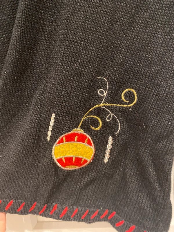 Vintage Christmas Cardigan Black Embroidered Holiday Jumper UK 16