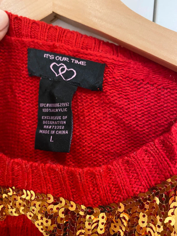 Elf Christmas Jumper Dress – Sequin Detail – Size L (Fits Like XS/S)