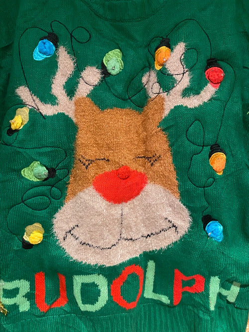 Rudolph Christmas Jumper – Green – Size m