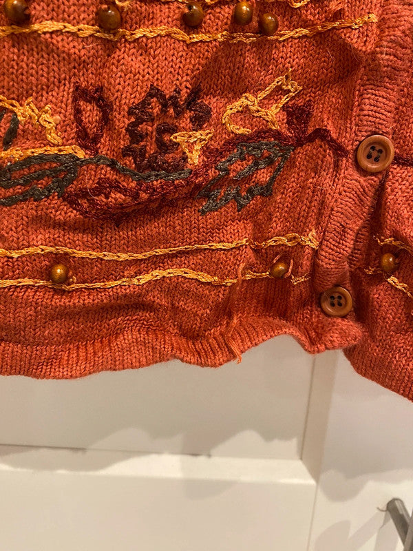 Vintage Lucia Boho Beaded Embroidered Vest Cardigan – Rust – Size L